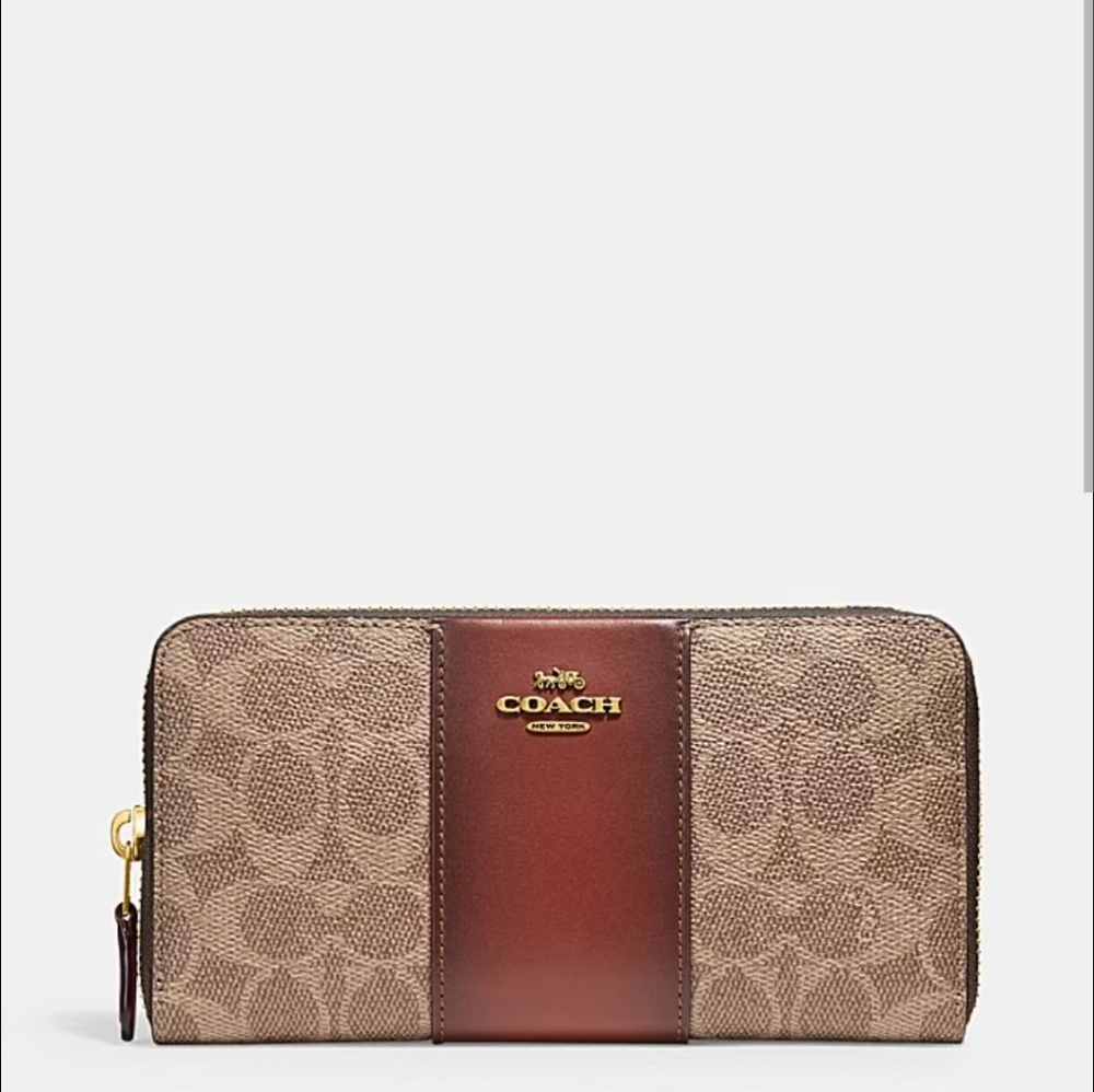 COACH 42074 Colorblock Coated Canvas Signature Slim Accordion Zip Wallet EUC